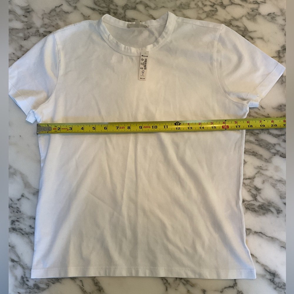 NWT Madewell Cotton Perfect Crewneck White TShirt make up washed off collar - Picture 5 of 15